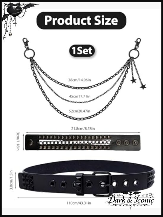 Double Grommet Star Studded Belt with Chains Punk Y2K main image 6